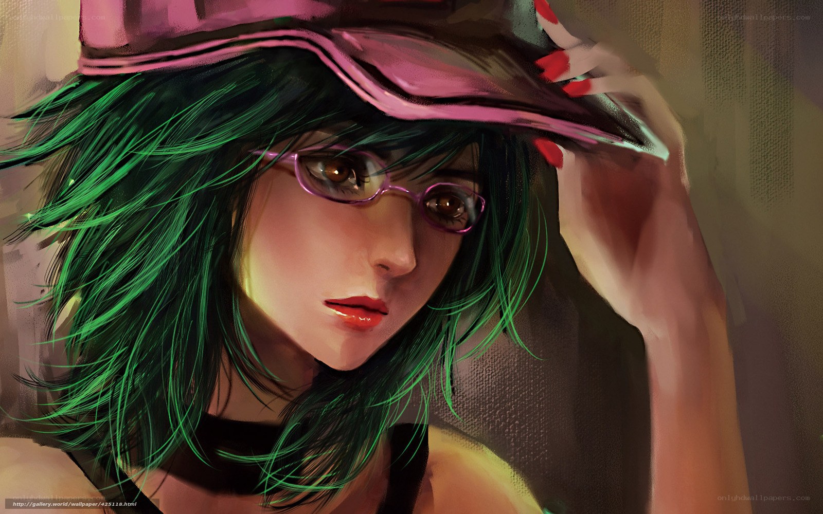 green-haired woman with glasses