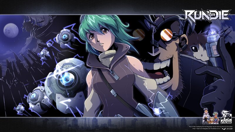 Green-haired Woman with Robots