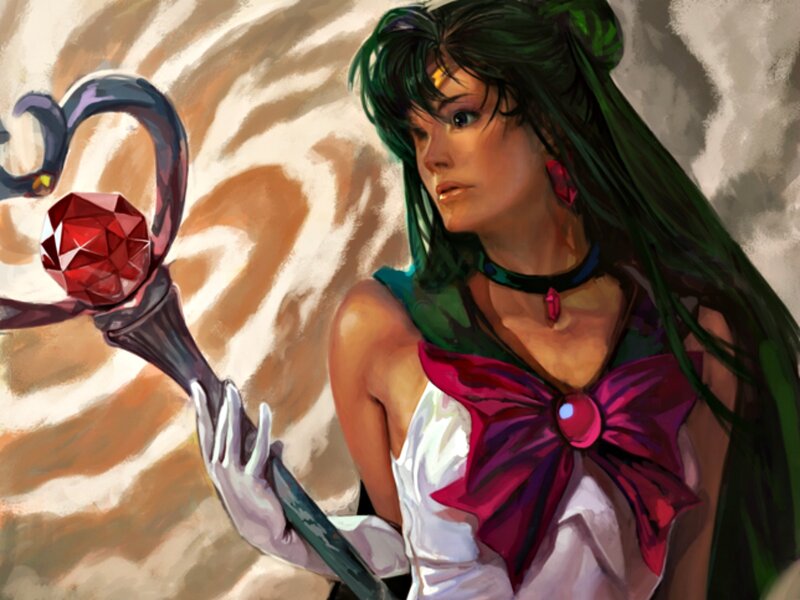 Green-haired Woman with Staff — Green, Dramatic, Digital Art