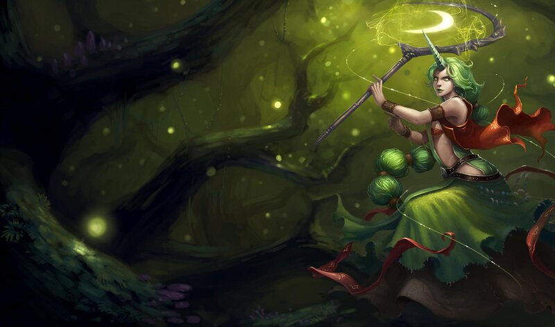 Green-haired Woman with Staff — Green