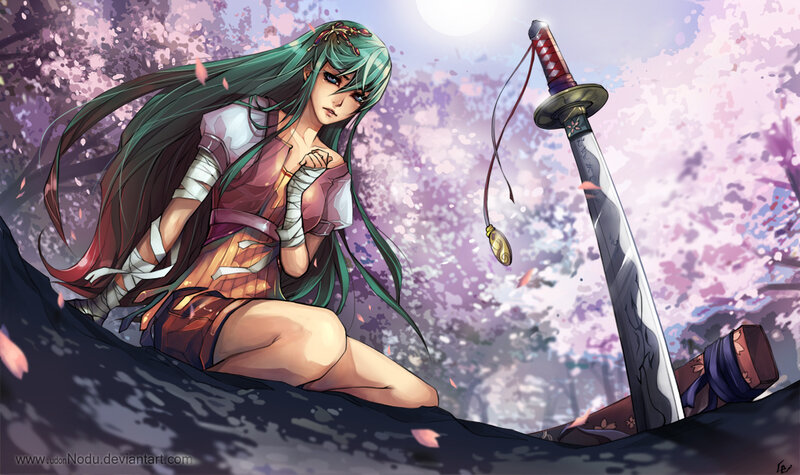 Green-haired Woman with Sword