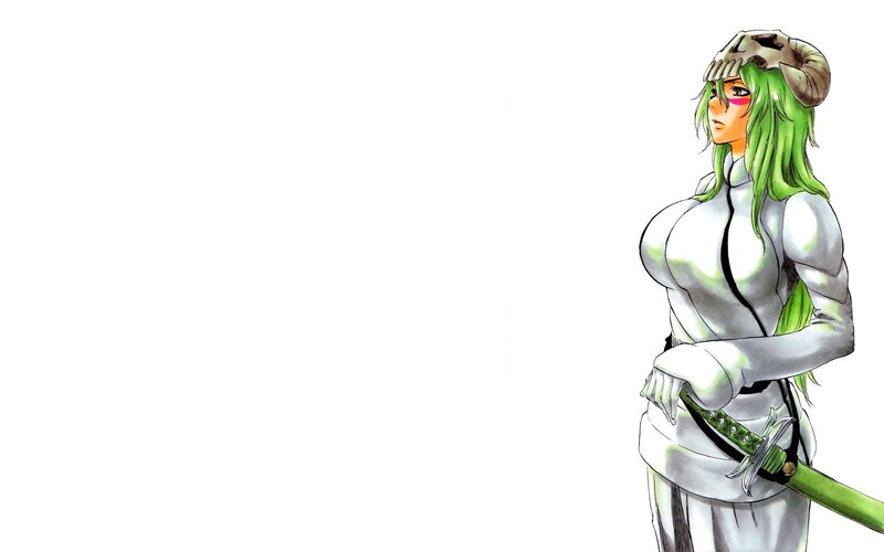 Green-haired Woman with Sword — White
