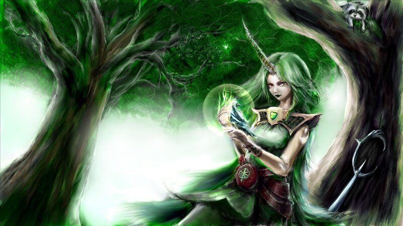 Green-haired Woman with Unicorn Horn