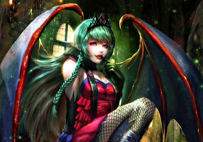 Green-haired Woman with Wings — Green, Dramatic, Digital Art, Crown