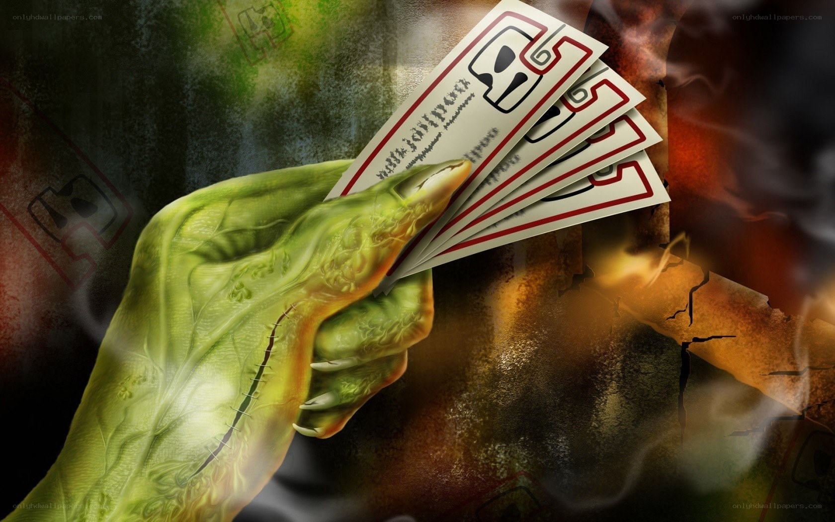 green hand holding cards