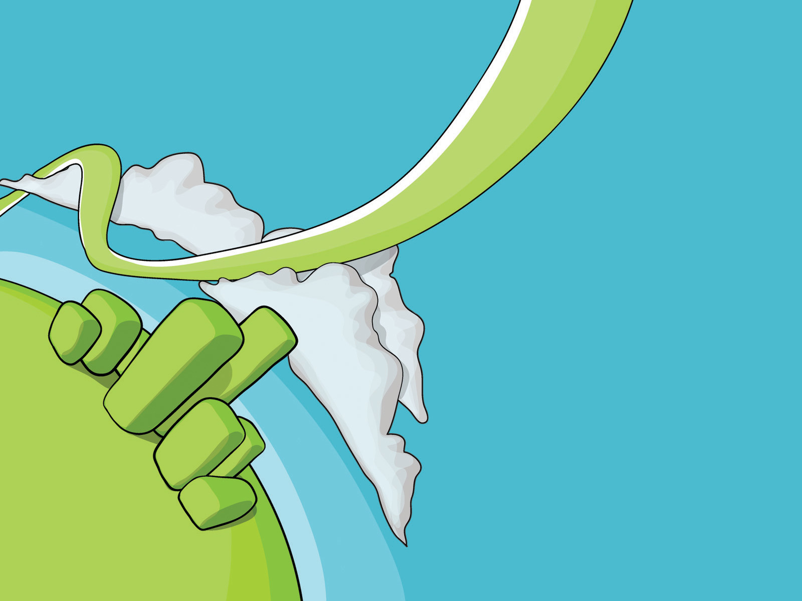 green hand holding white object