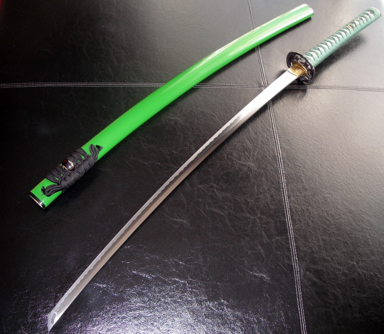 Green-handled katana with scabbard
