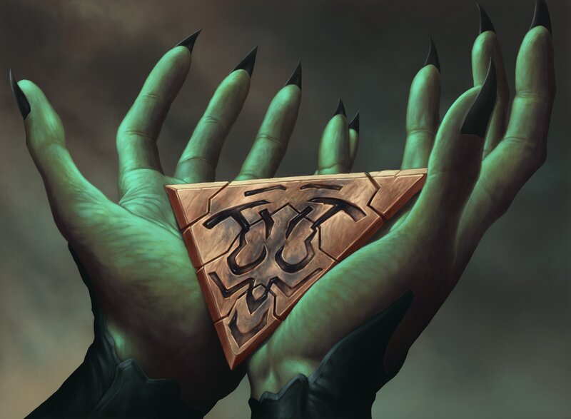 green hands holding a trident