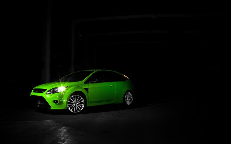 Green Hatchback Car — Dramatic, Night