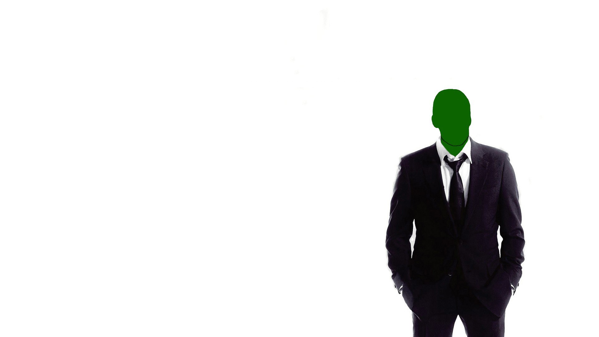 green-headed man in suit
