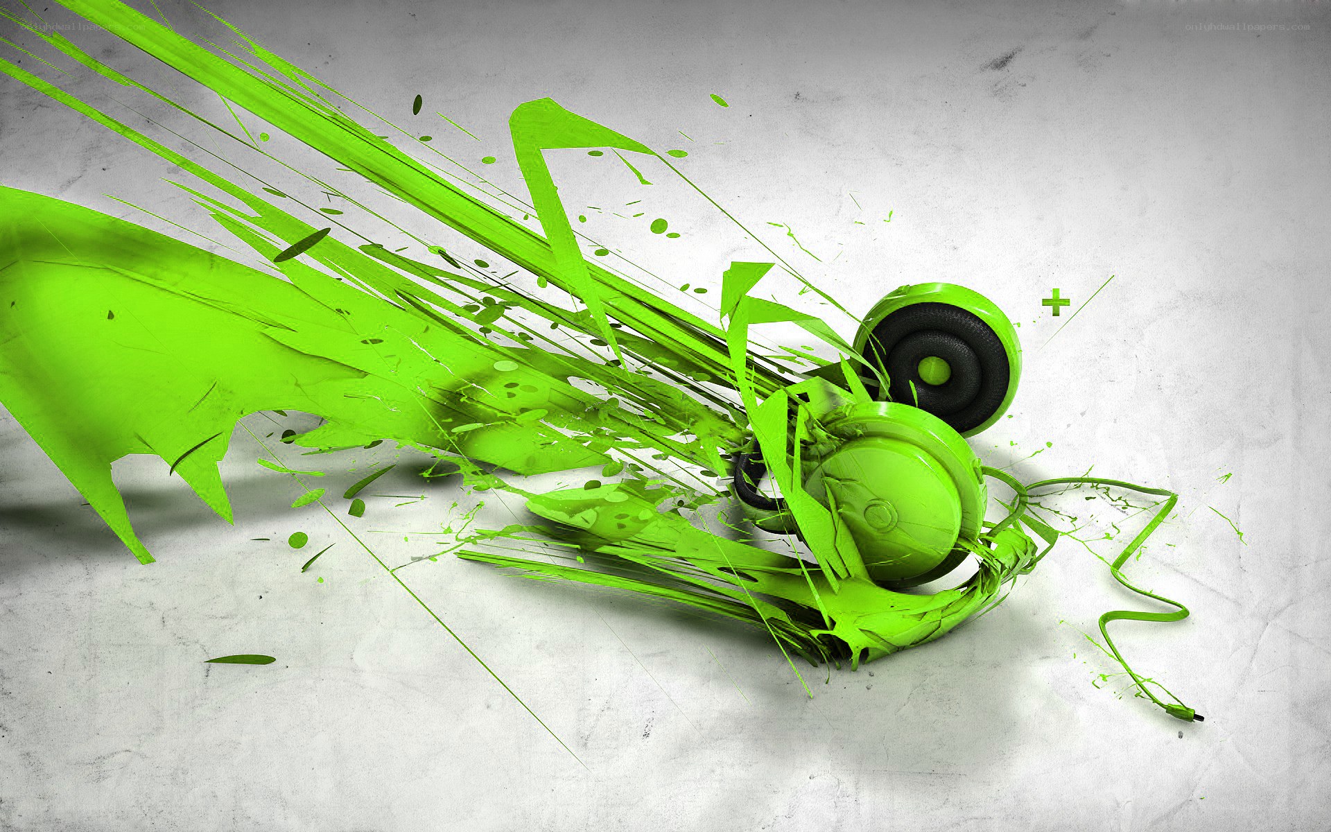 green headphones splatter art