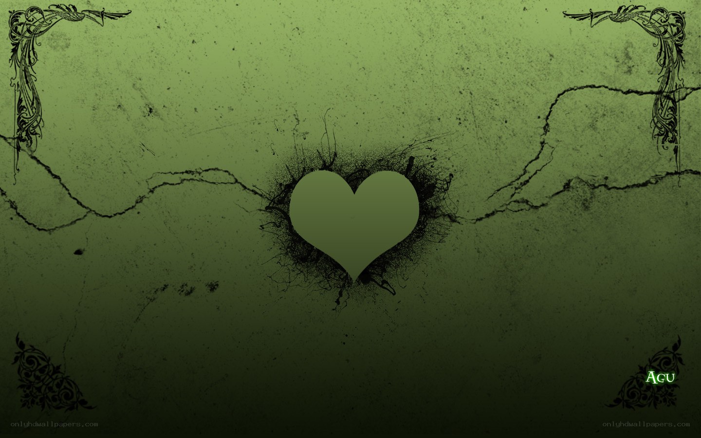 green heart on cracked wall