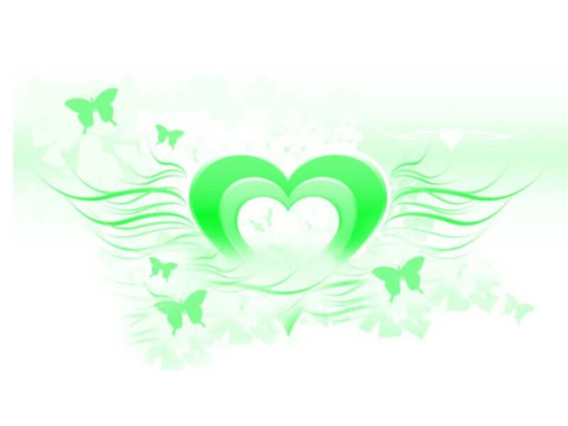 green heart with butterflies