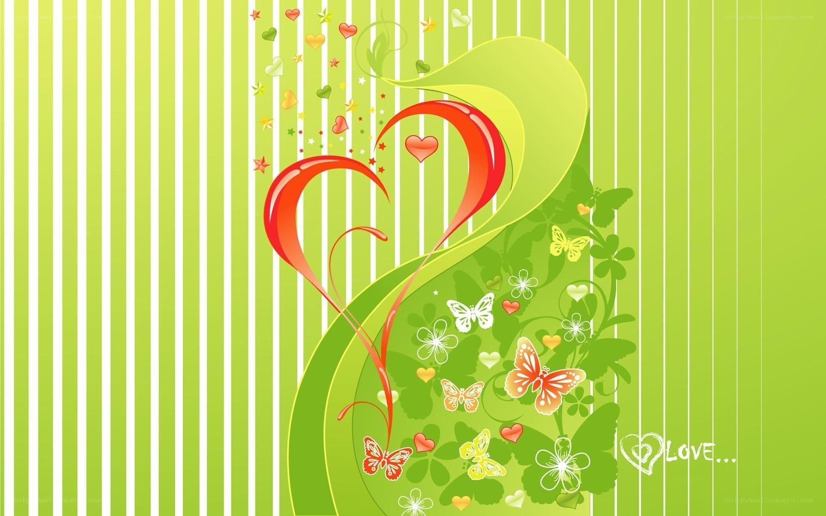 green heart with butterflies