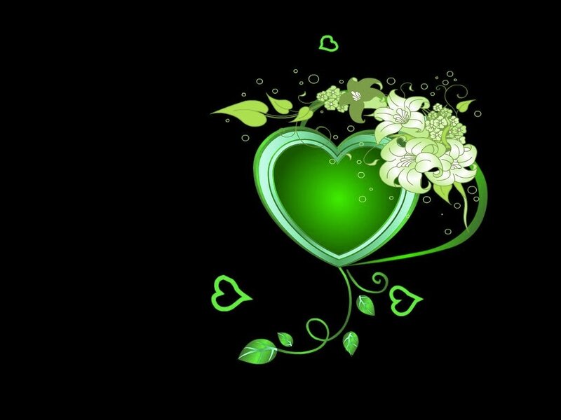 Green Heart with Flowers — Romantic