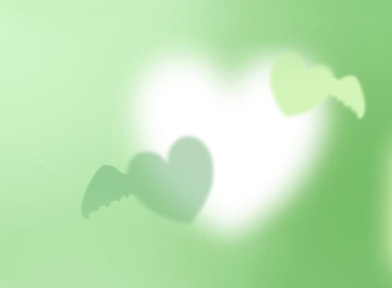 green hearts with glow