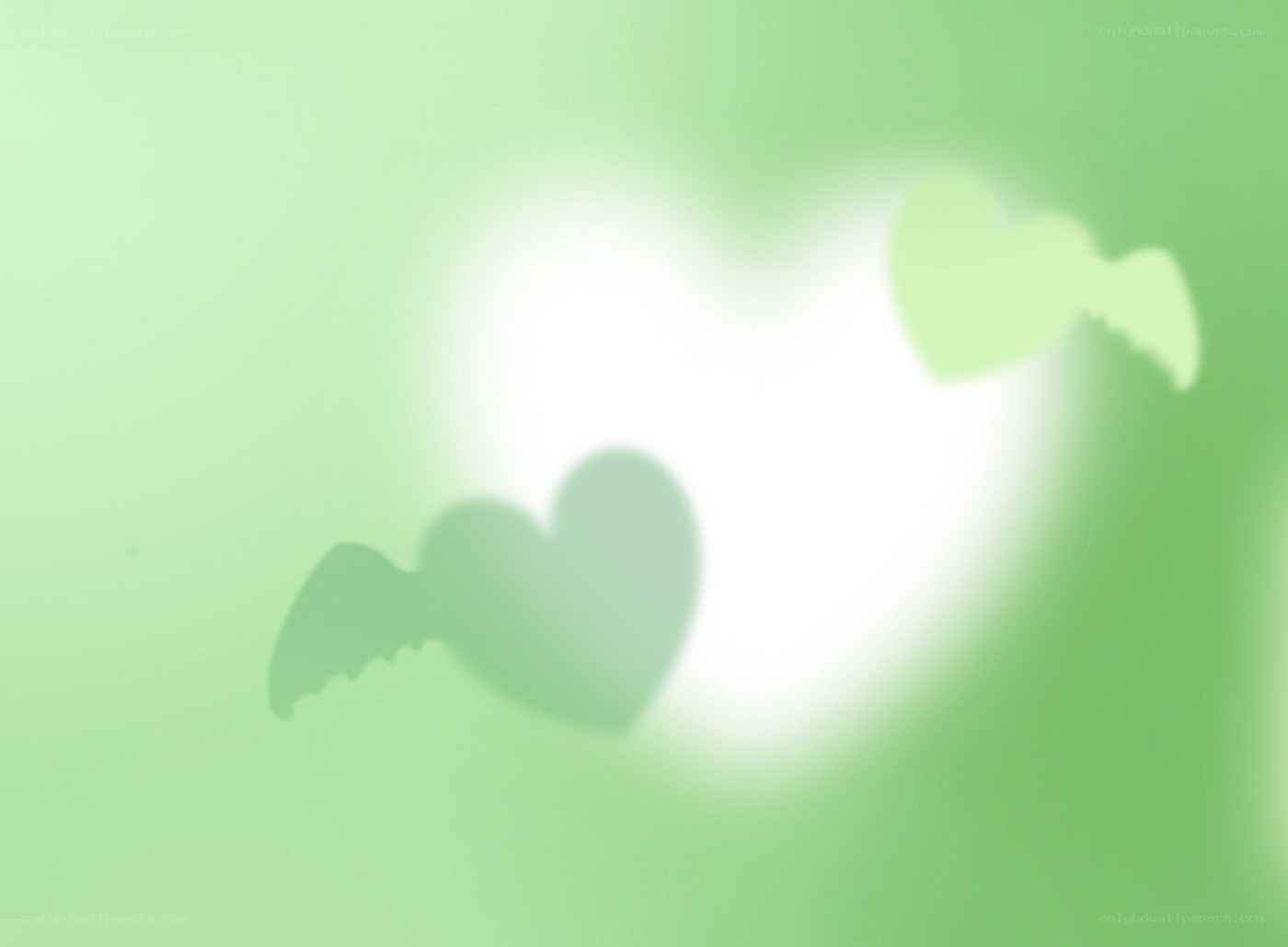 green hearts with glow