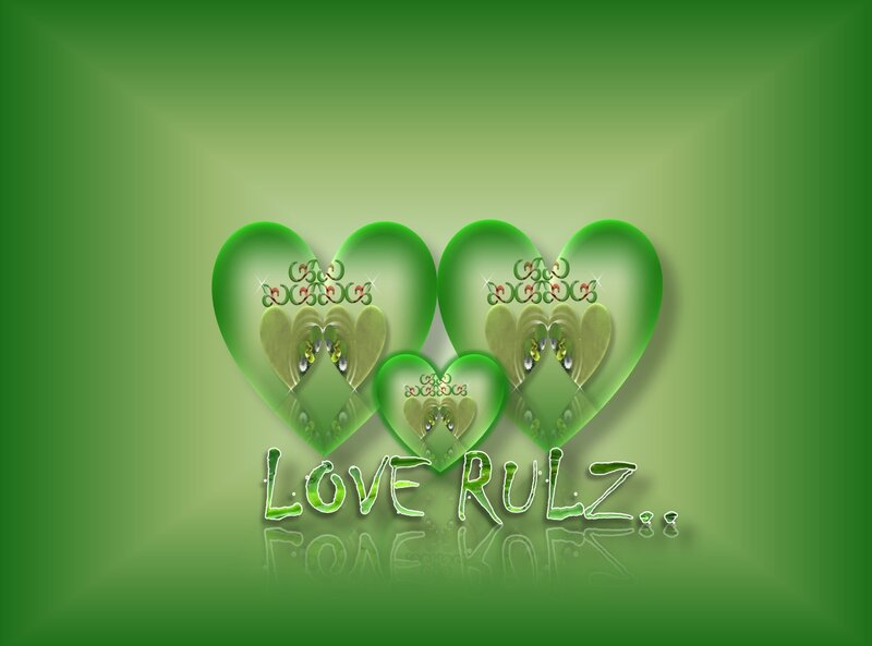 Green hearts with love text