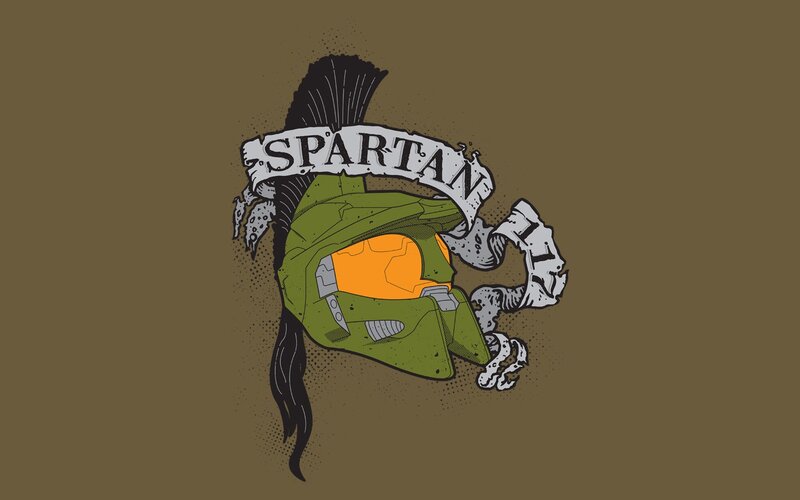 Green Helmet with Banner — Brown, Dramatic