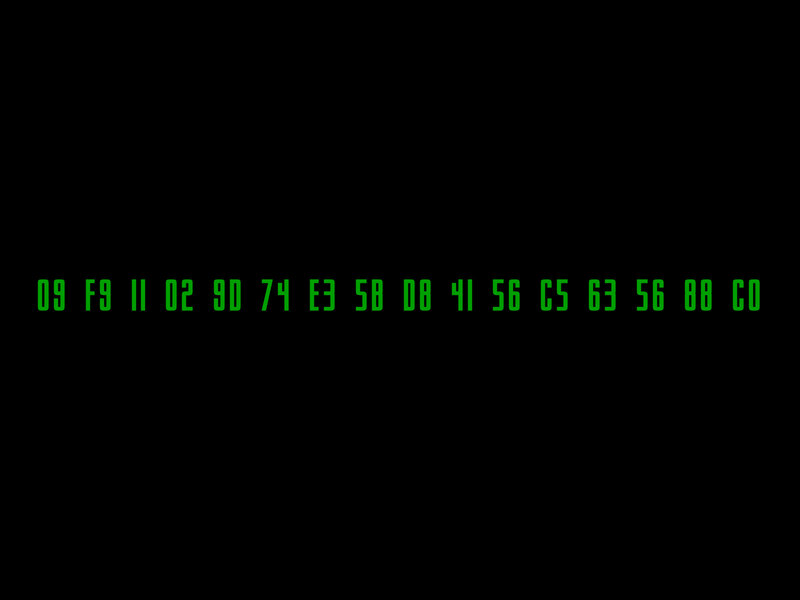 green hexadecimal string on black