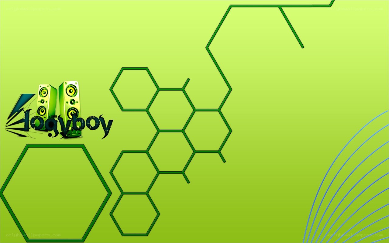 green hexagon design with speakers