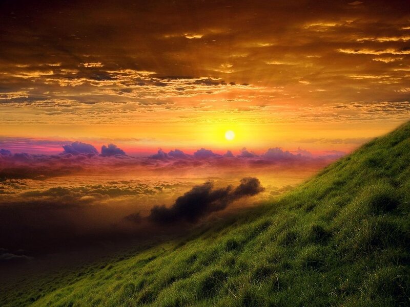 Green Hill at Sunset — Orange
