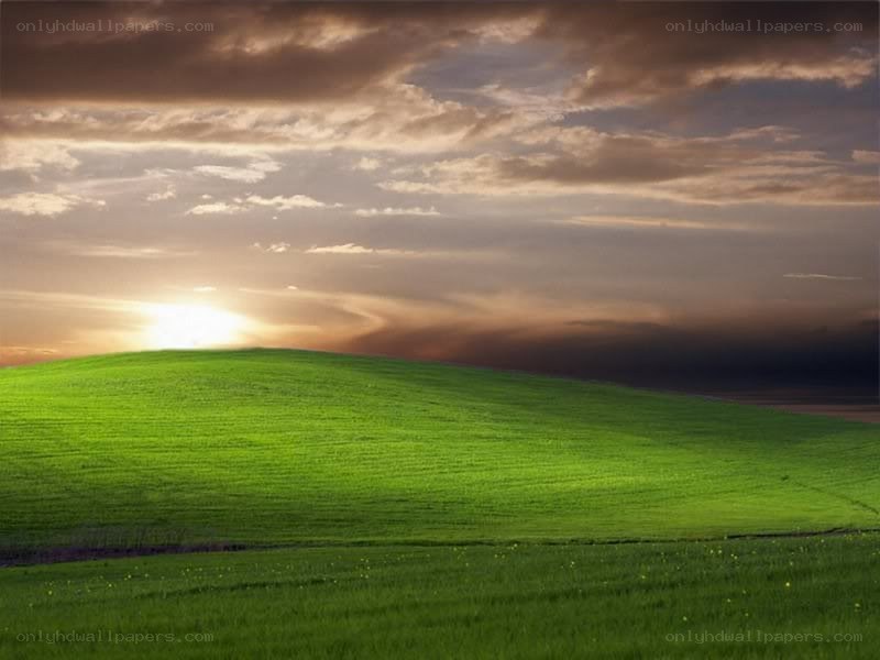 green hill at sunset