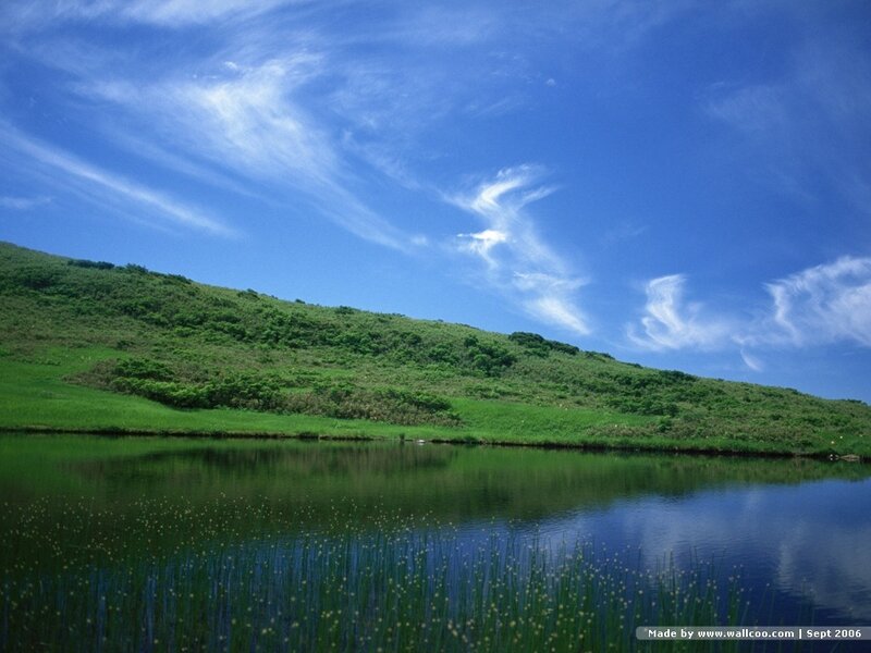 Green Hill by a Lake