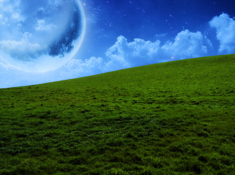 Green hill under a starry sky