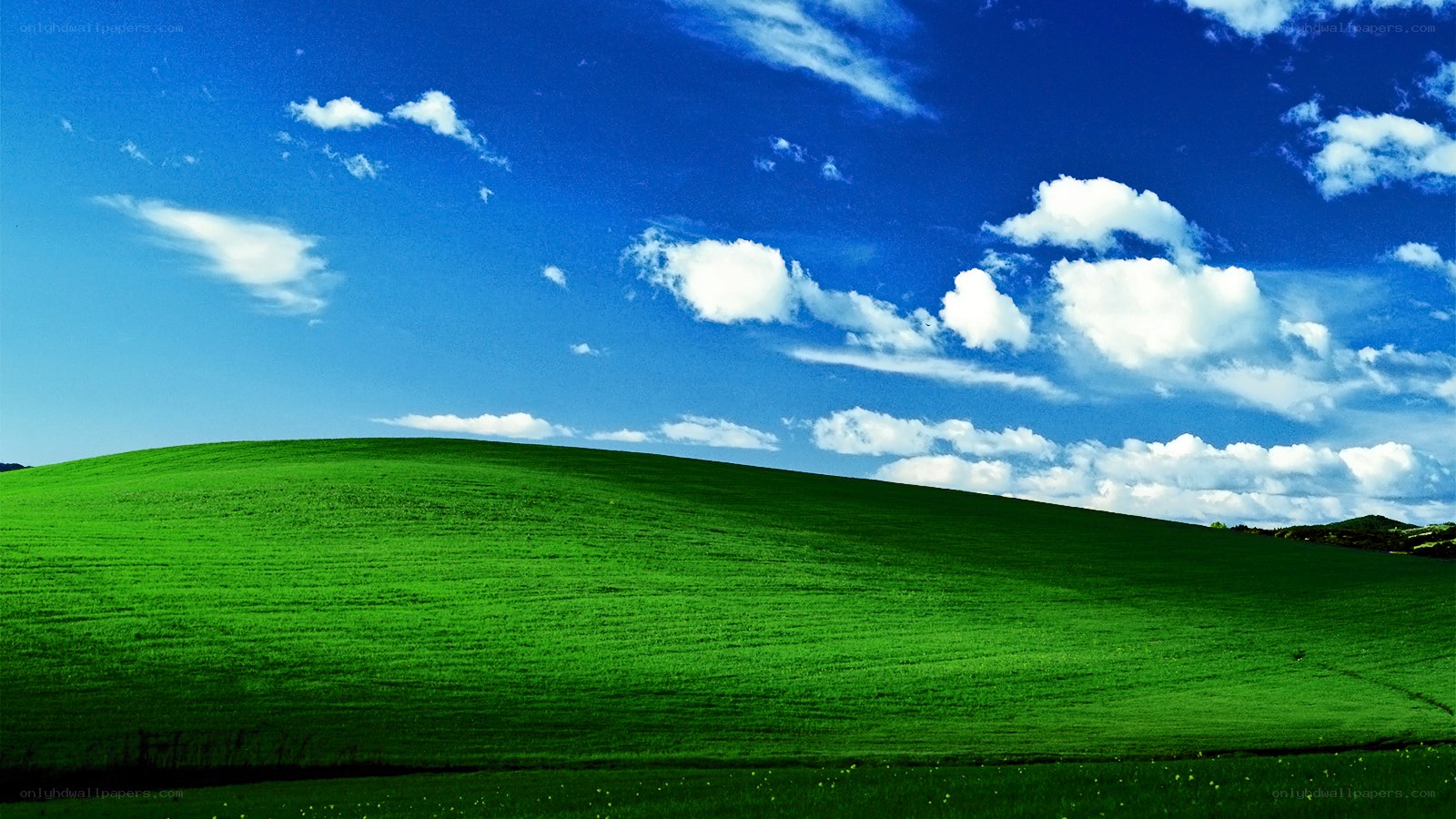 Green hill under blue sky