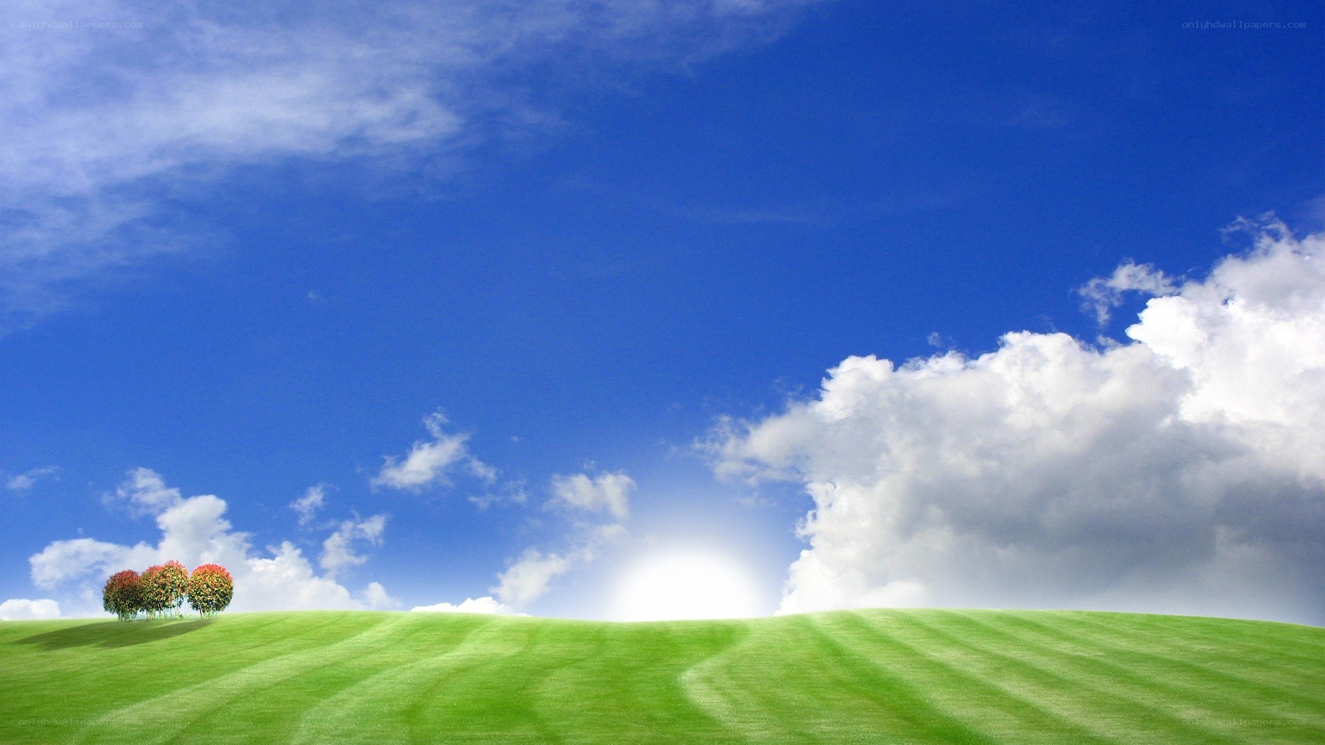Green hill under blue sky