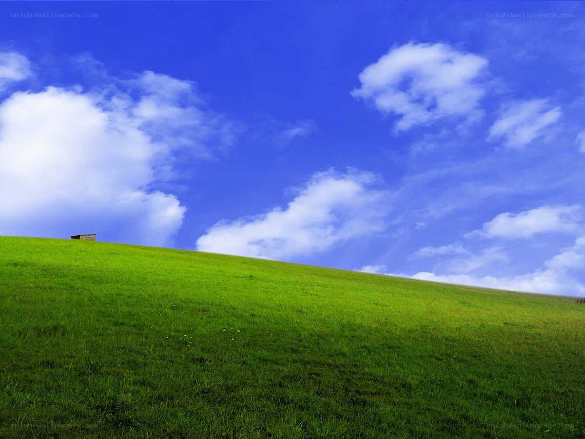 Green hill under blue sky