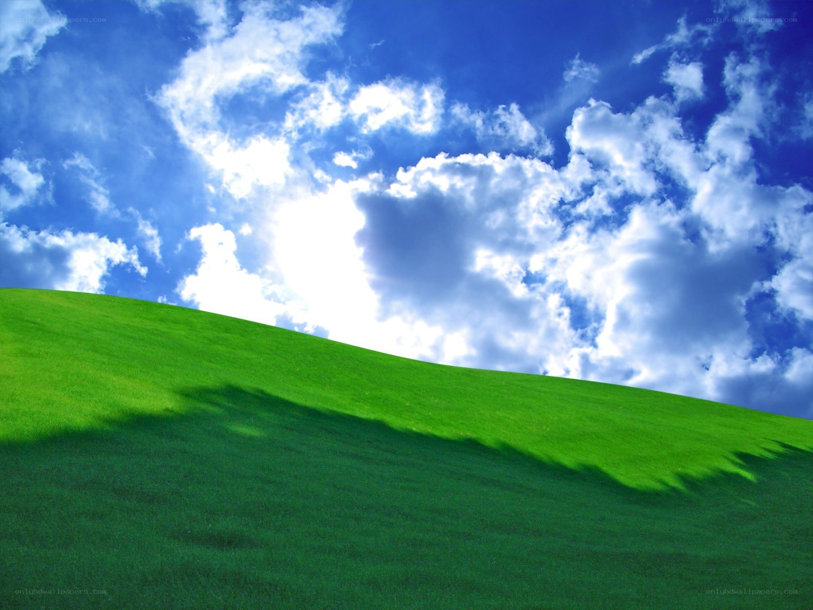 Green hill under blue sky