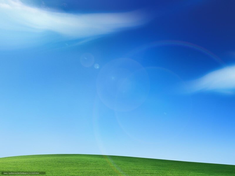 Green Hill under Blue Sky — Serene, Afternoon, Photograph, Clouds, Lens Flare
