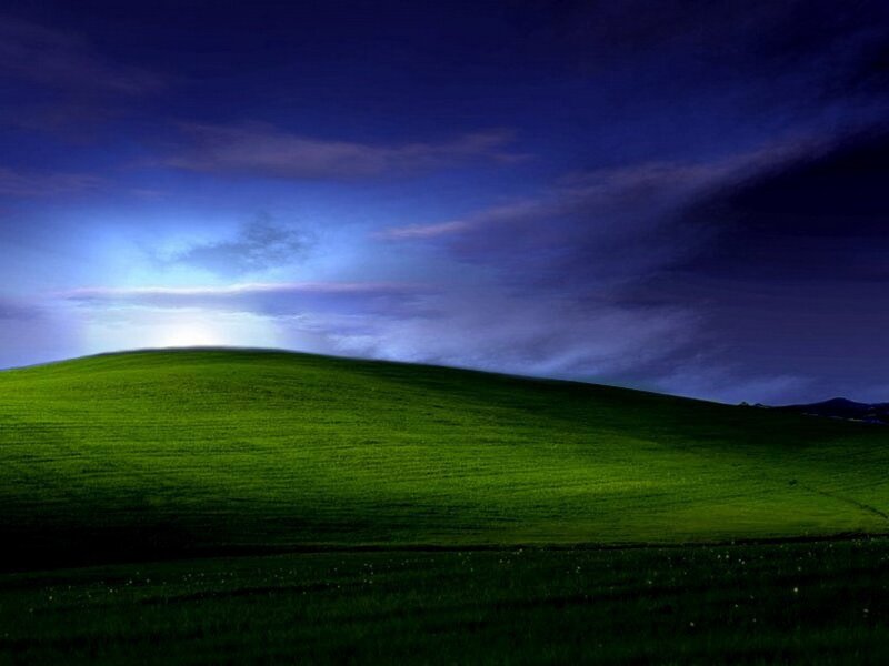 Green Hill under Blue Sky — Serene, Night
