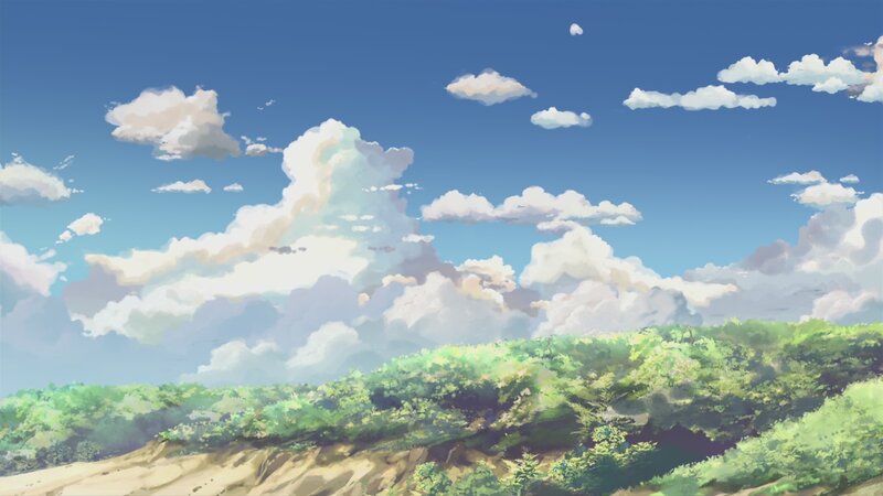 Green Hill under Cloudy Sky — Blue