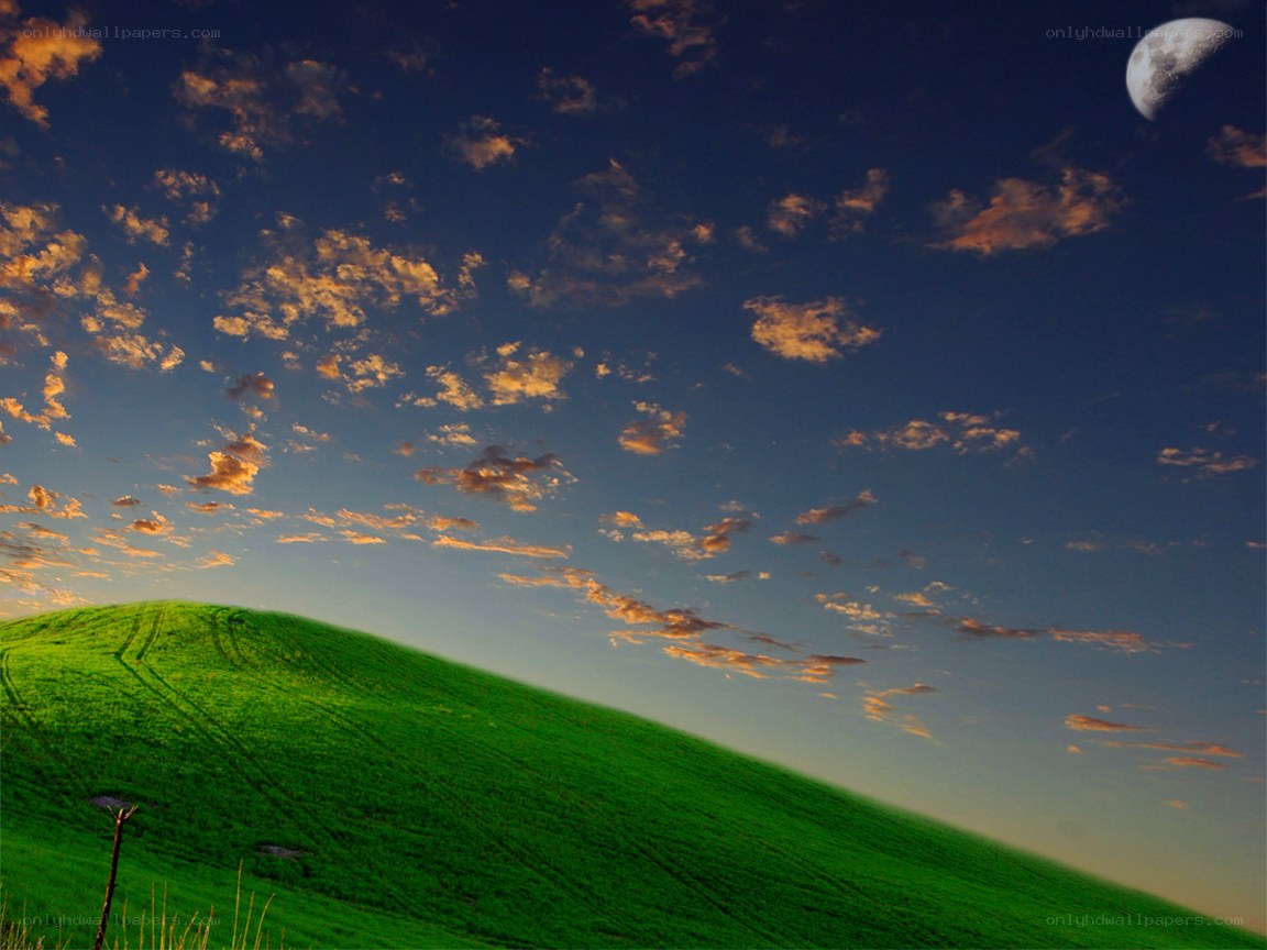 Green hill under moonlit sky