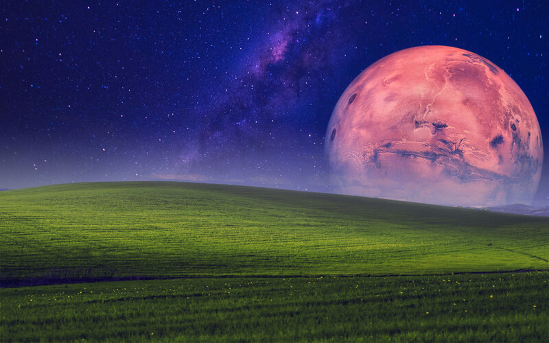 Green Hill under Planet — Serene, Dramatic