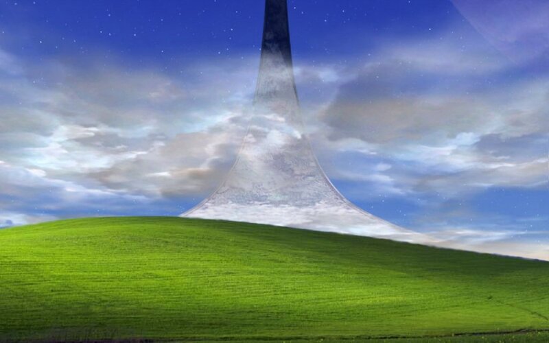 green hill with alien structure