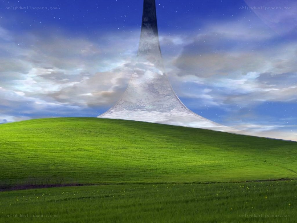 green hill with alien structure