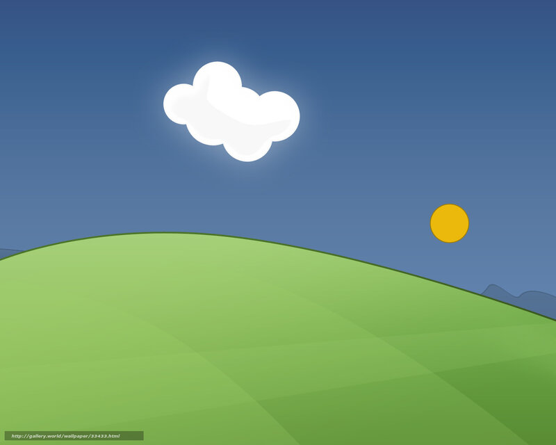 green hill with cloud and sun