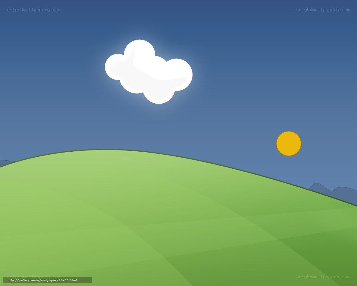 green hill with cloud and sun
