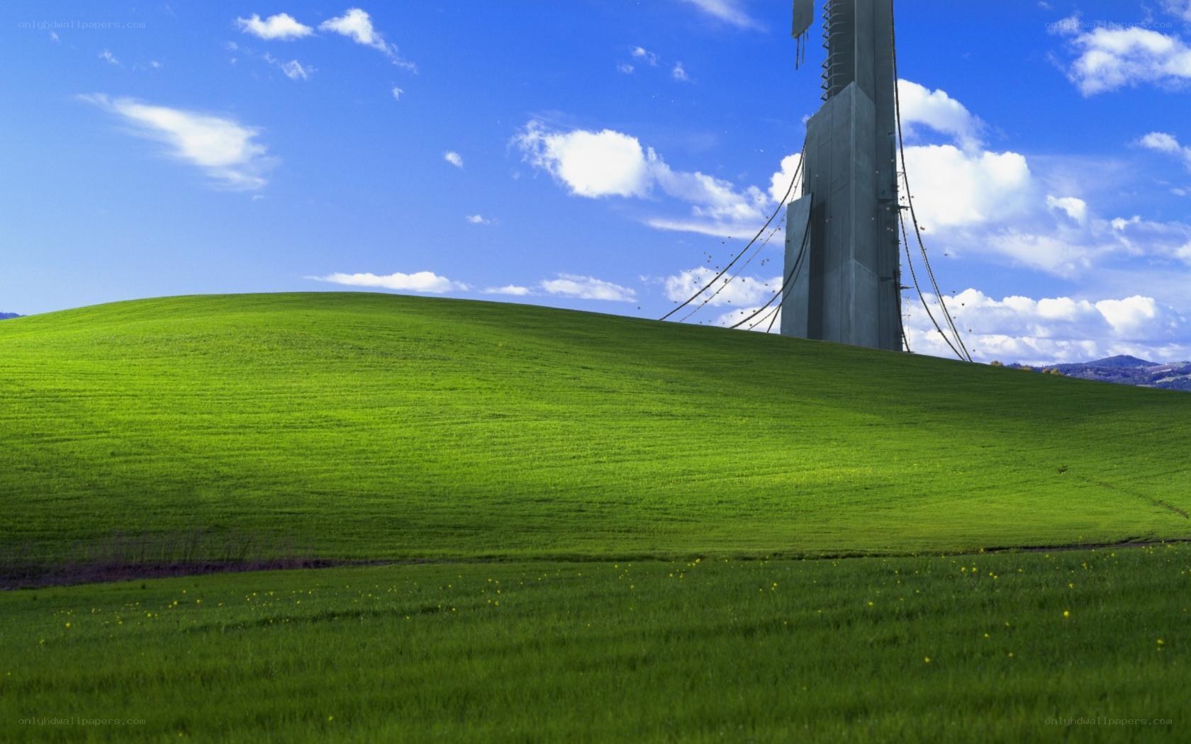 Green hill with futuristic tower