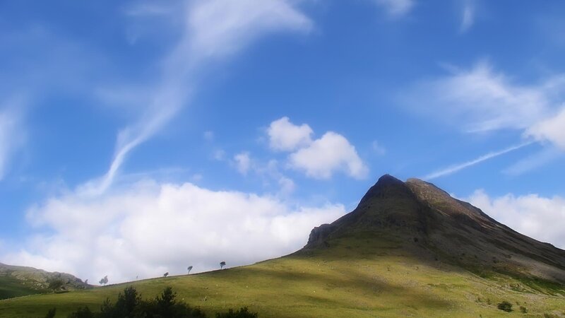 Green Hill with Mountain — Blue