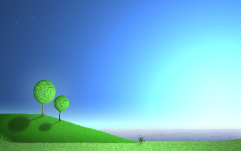 green hill with trees at dusk