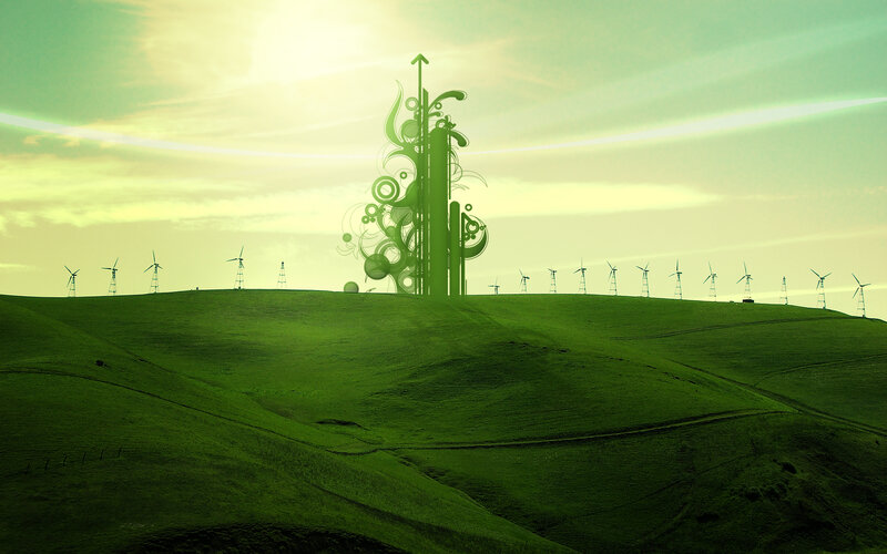 Green Hill with Wind Turbines