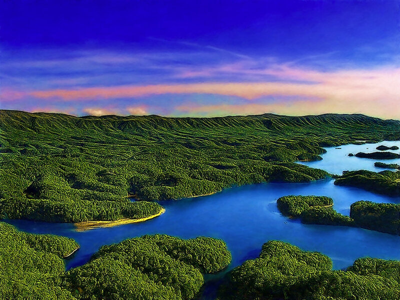 Green Hills and Blue Lake — Serene