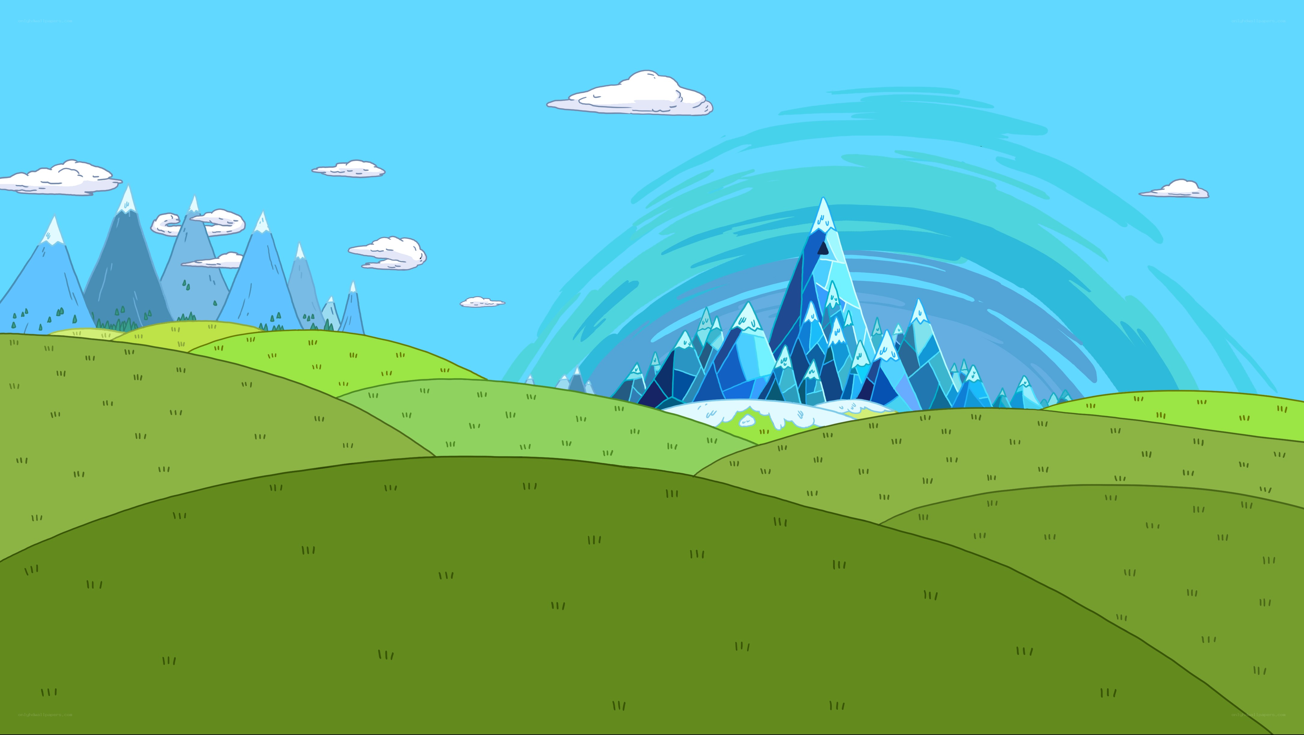 green hills and blue mountains