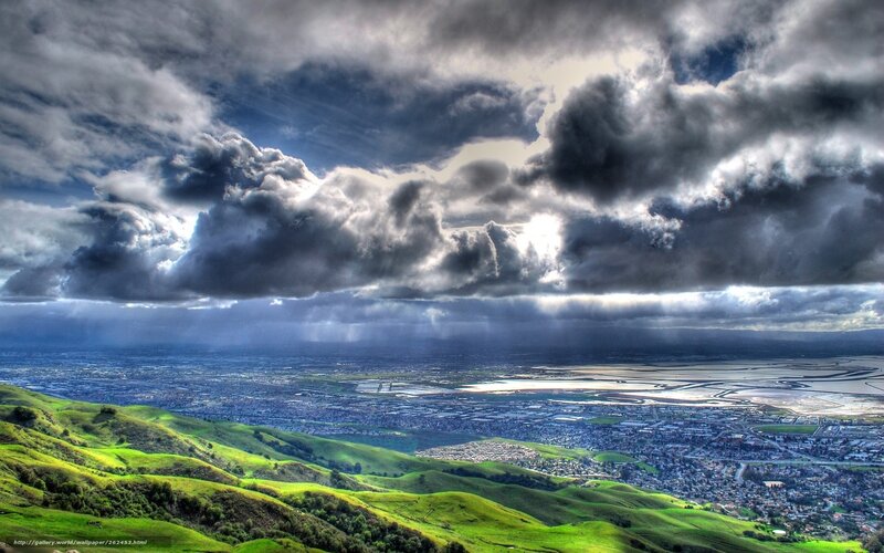 Green Hills and City — Dramatic