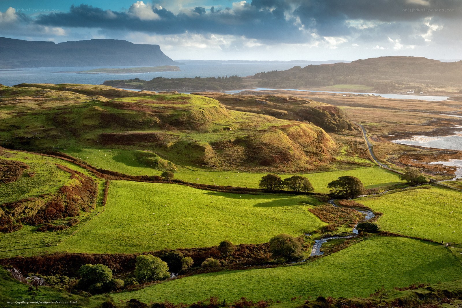 Green hills and coastal landscape
